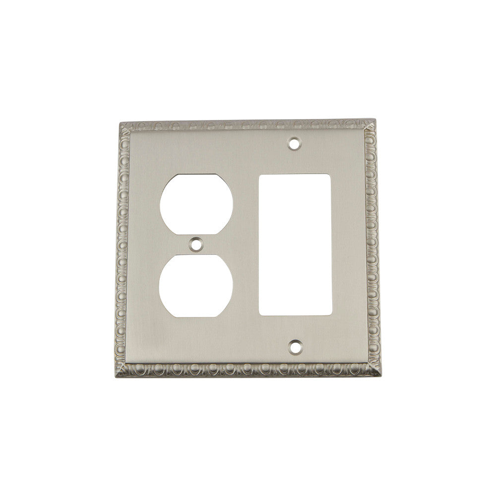 Nostalgic Warehouse 720056: Egg & Dart Single Rocker/Single Duplex Combination Switchplate - Satin Nickel