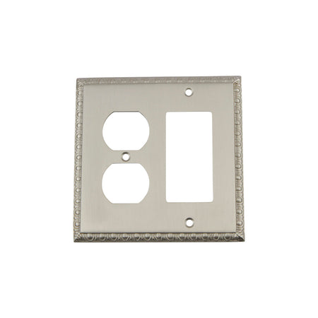 Nostalgic Warehouse 720056: Egg & Dart Single Rocker/Single Duplex Combination Switchplate - Satin Nickel