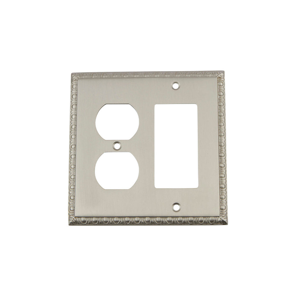 Nostalgic Warehouse 720056: Egg & Dart Single Rocker/Single Duplex Combination Switchplate - Satin Nickel