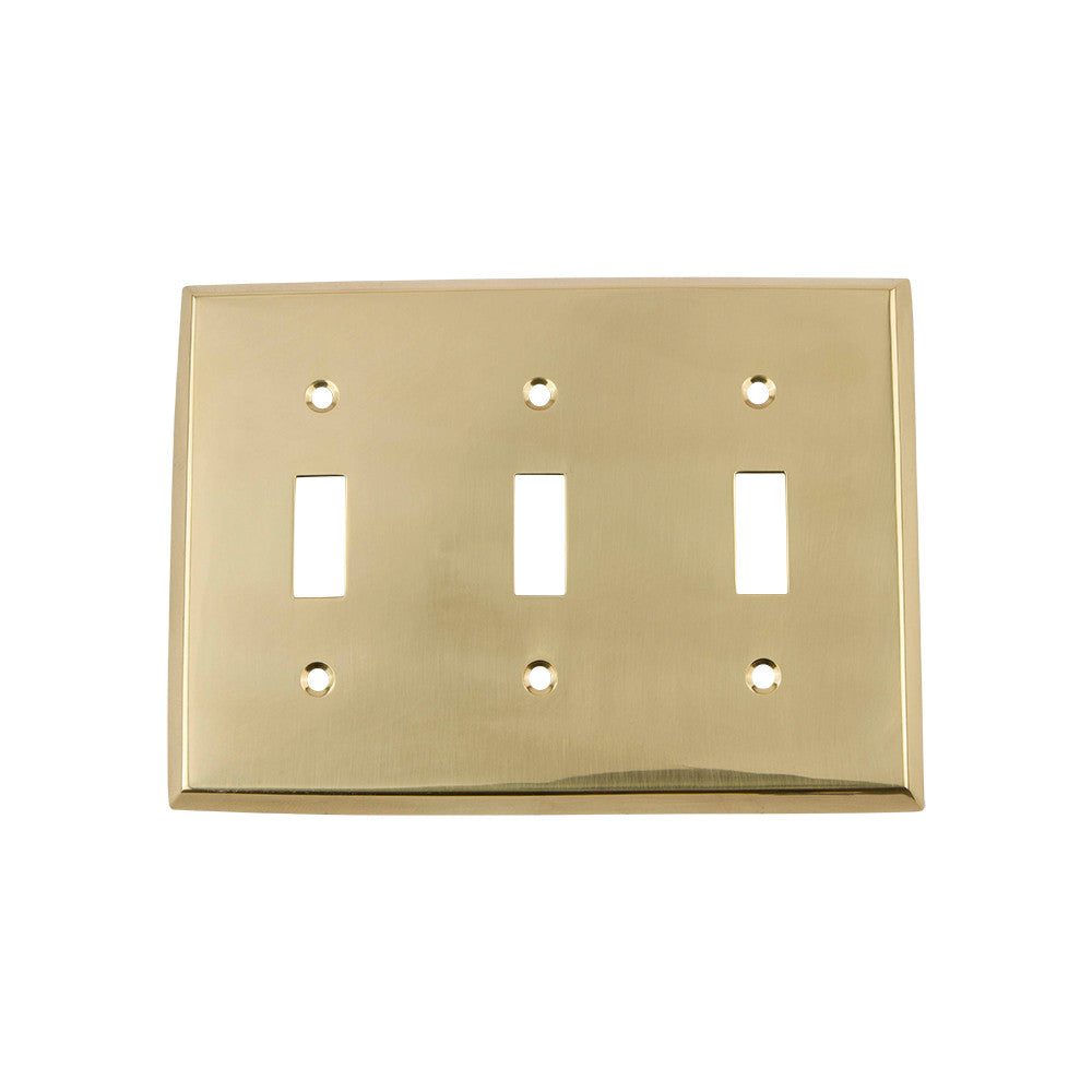 Nostalgic Warehouse 720060: New York Triple Toggle Switchplate - Unlacquered Brass