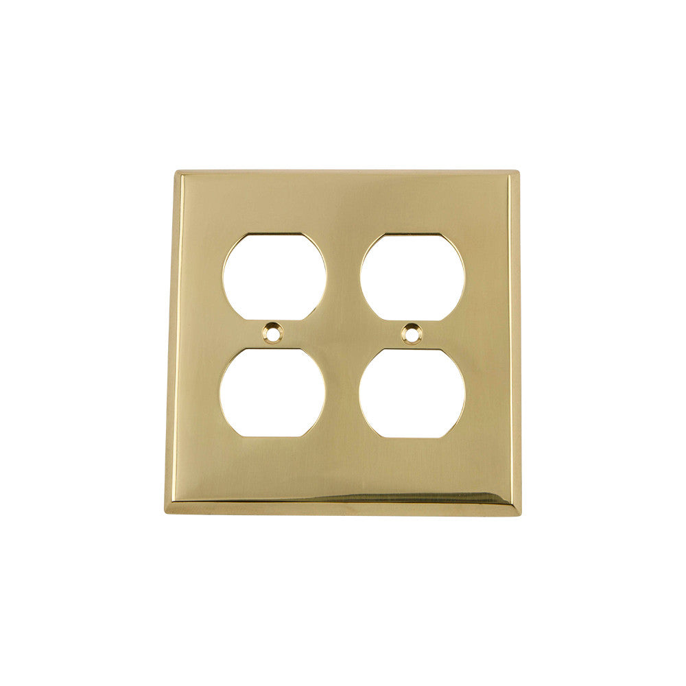 Nostalgic Warehouse 720065: New York Double Duplex Switchplate - Unlacquered Brass