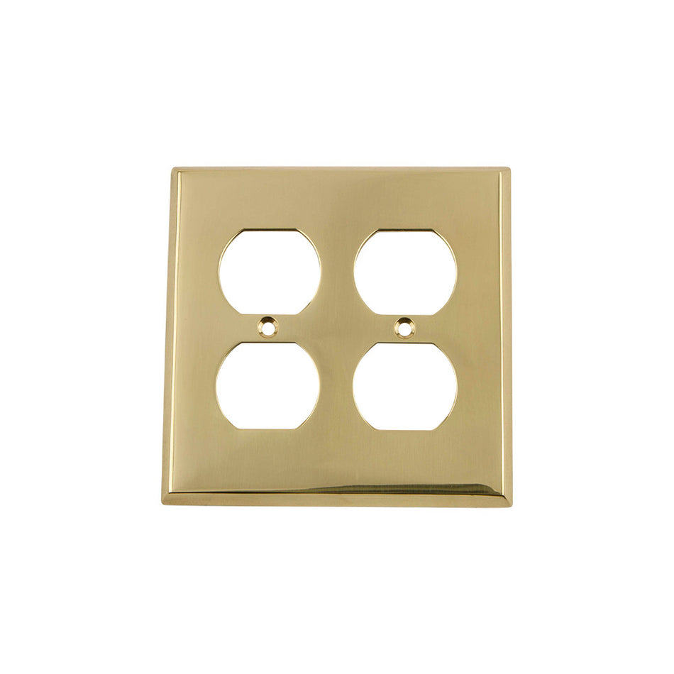 Nostalgic Warehouse 720065: New York Double Duplex Switchplate - Unlacquered Brass