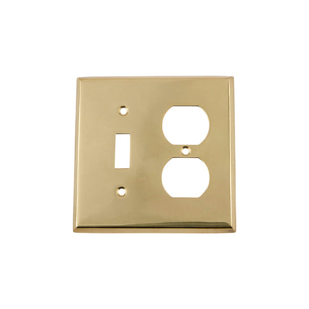 Nostalgic Warehouse 720067: New York Single Toggle/Single Duplex Combination Switchplate - Unlacquered Brass