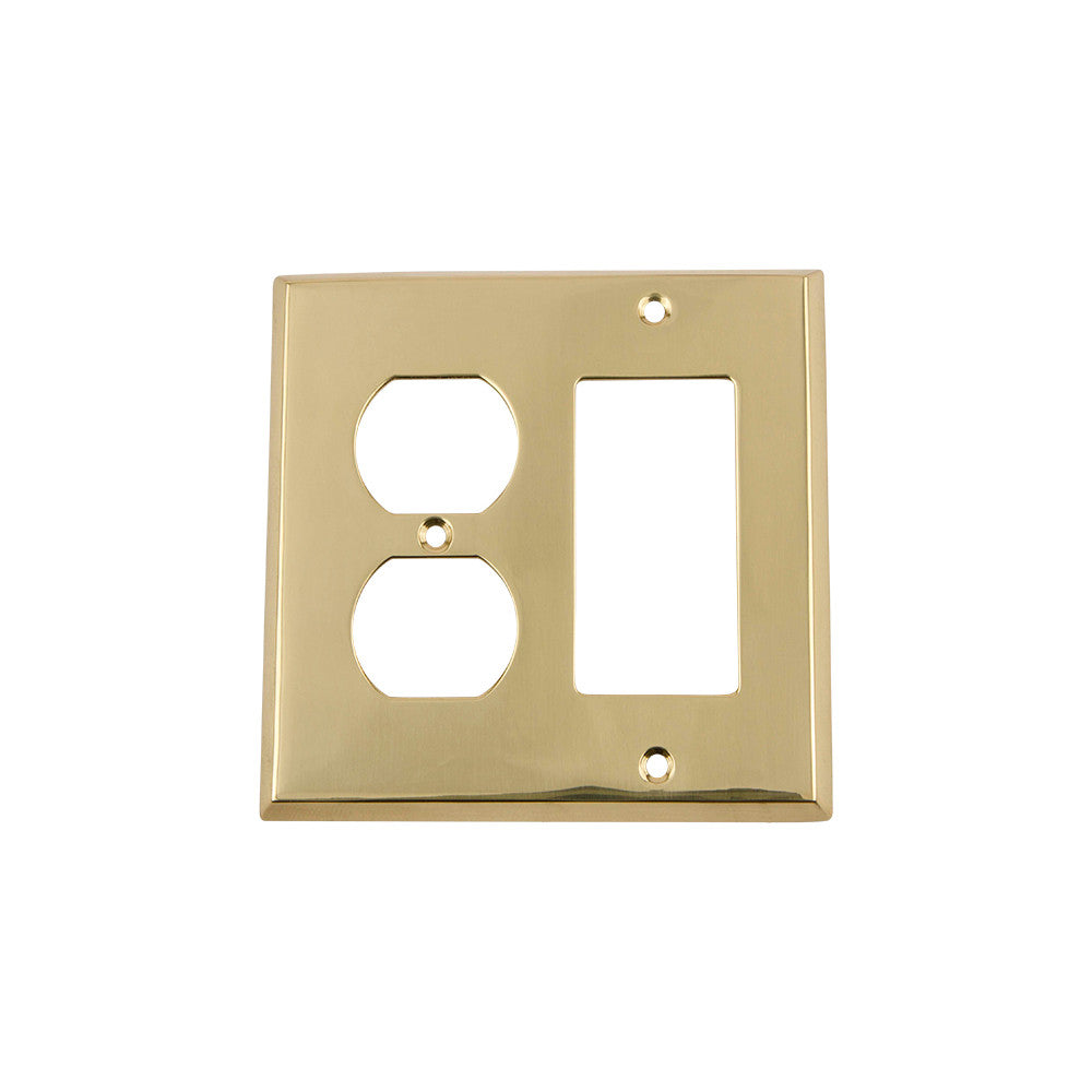 Nostalgic Warehouse 720068: New York Single Rocker/Single Duplex Combination Switchplate - Unlacquered Brass