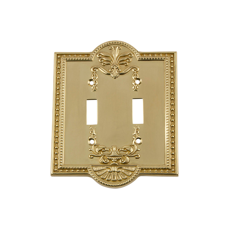 Nostalgic Warehouse 720071: Meadows Double Toggle Switchplate - Unlacquered Brass