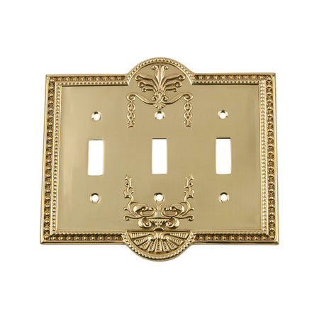 Nostalgic Warehouse 720072: Meadows Triple Toggle Switchplate - Unlacquered Brass