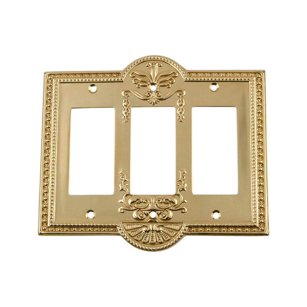 Nostalgic Warehouse 720075: Meadows Triple Rocker Switchplate - Unlacquered Brass