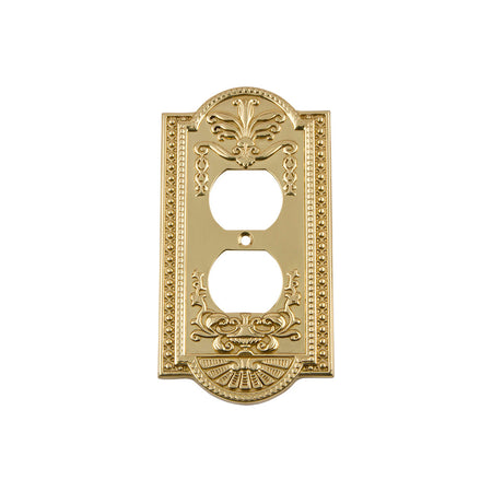 Nostalgic Warehouse 720076: Meadows Single Duplex Switchplate - Unlacquered Brass