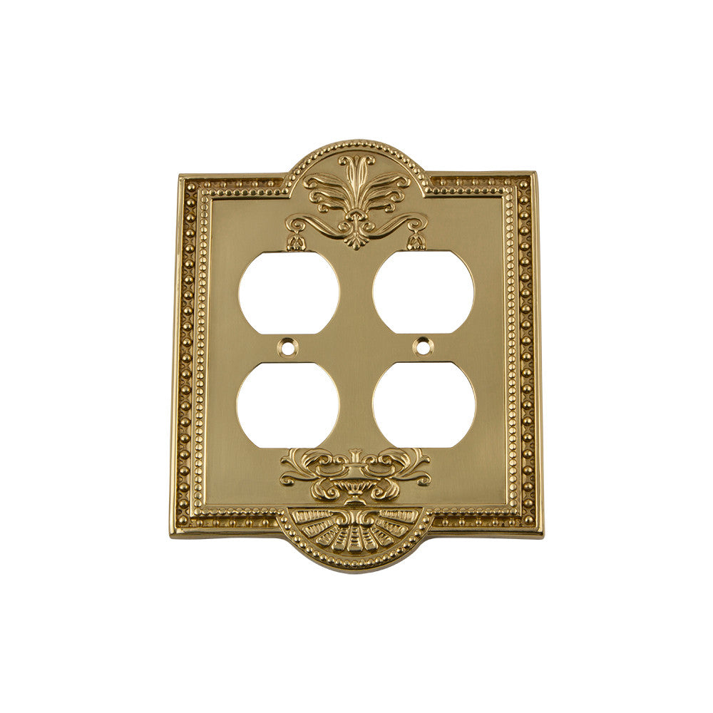 Nostalgic Warehouse 720077: Meadows Double Duplex Switchplate - Unlacquered Brass