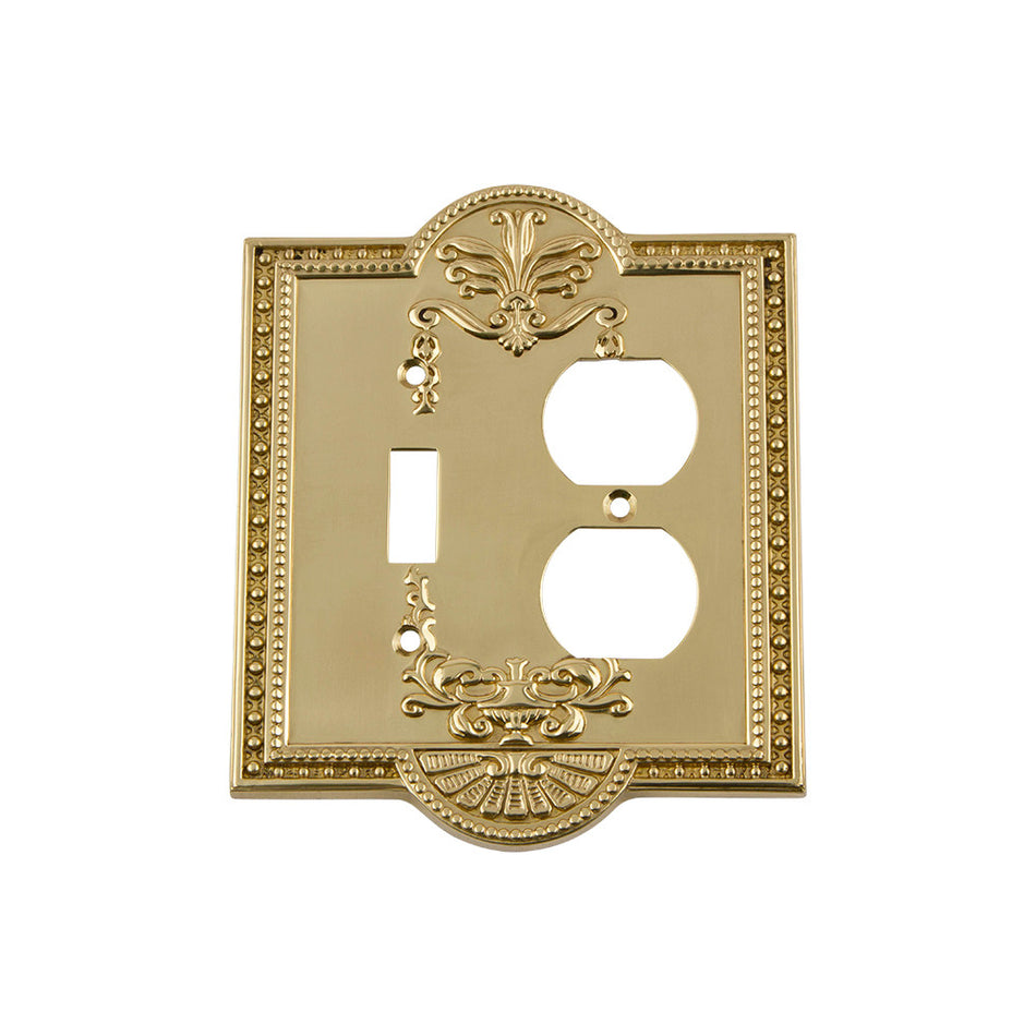 Nostalgic Warehouse 720079: Meadows Single Toggle/Single Duplex Combination Switchplate - Unlacquered Brass