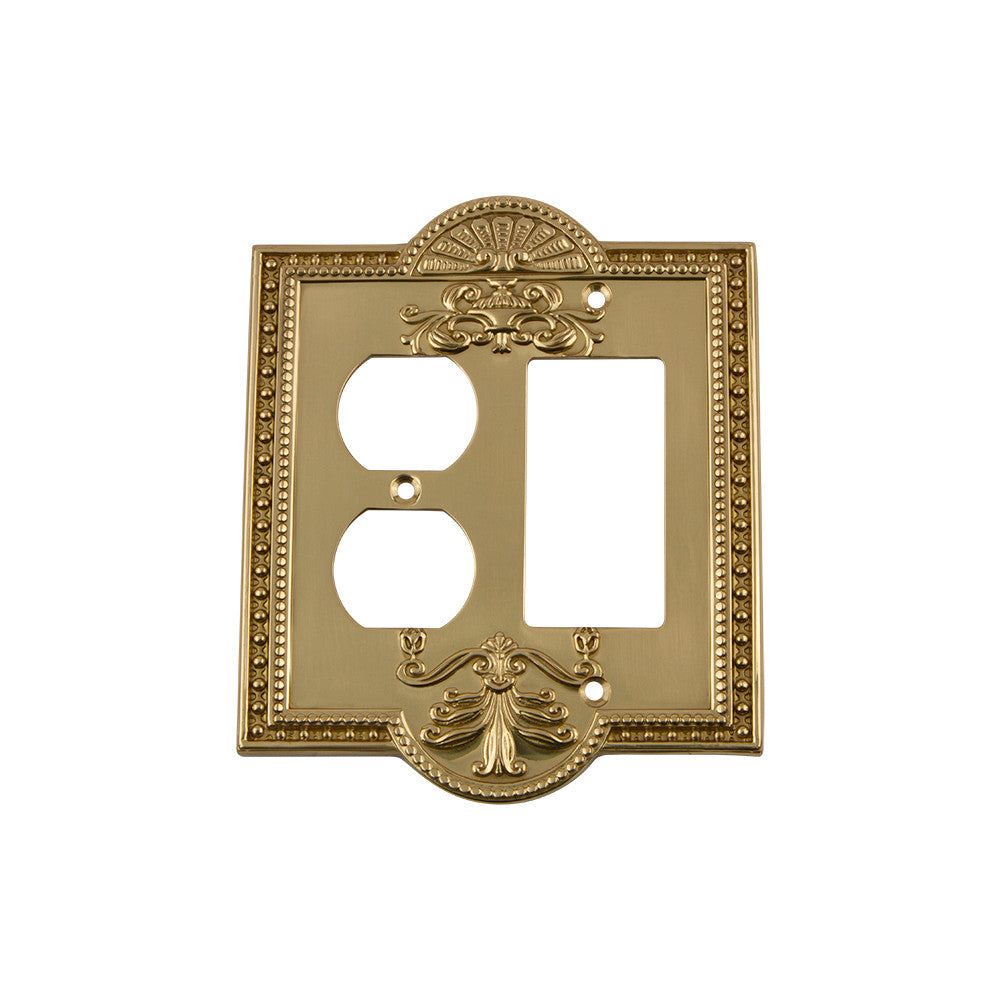 Nostalgic Warehouse 720080: Meadows Single Rocker/Single Duplex Combination Switchplate - Unlacquered Brass