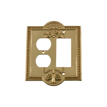 Nostalgic Warehouse 720080: Meadows Single Rocker/Single Duplex Combination Switchplate - Unlacquered Brass