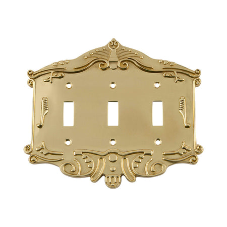 Nostalgic Warehouse 720084: Victorian Triple Toggle Switchplate - Unlacquered Brass