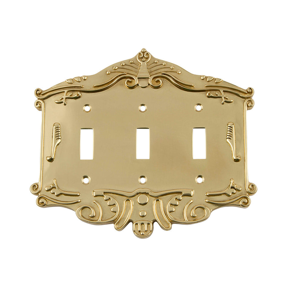 Nostalgic Warehouse 720084: Victorian Triple Toggle Switchplate - Unlacquered Brass