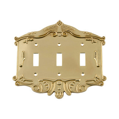 Nostalgic 720084: Victorian Triple Toggle Switchplate - Unlacquered Brass