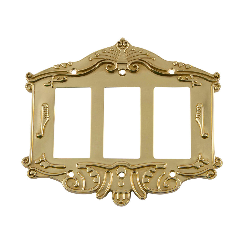 Nostalgic Warehouse 720087: Victorian Triple Rocker Switchplate - Unlacquered Brass