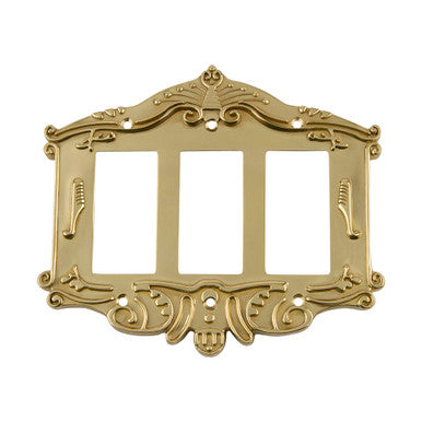 Nostalgic 720087: Victorian Triple Rocker Switchplate - Unlacquered Brass