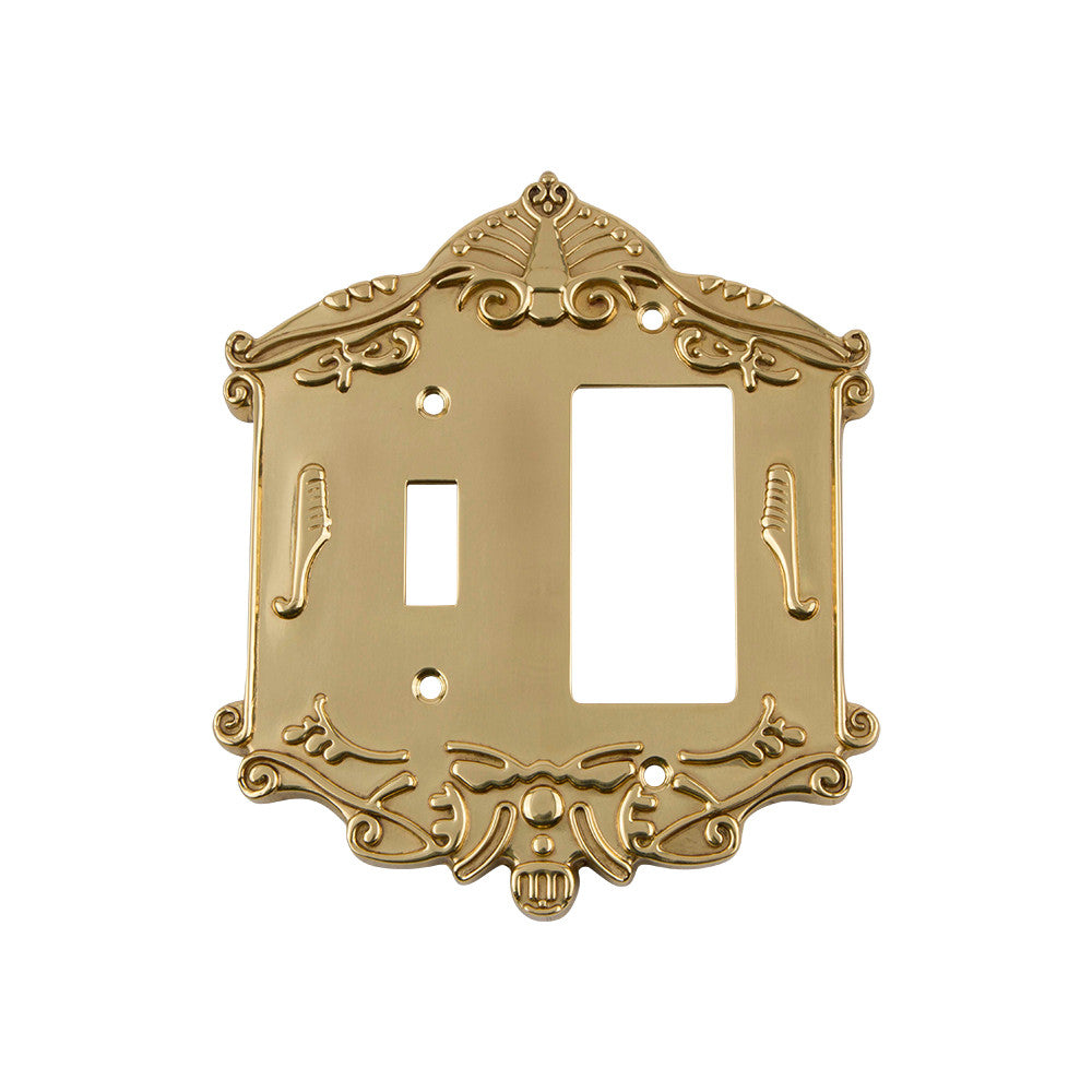 Nostalgic Warehouse 720090: Victorian Single Toggle/Single Rocker Combination Switchplate - Unlacquered Brass