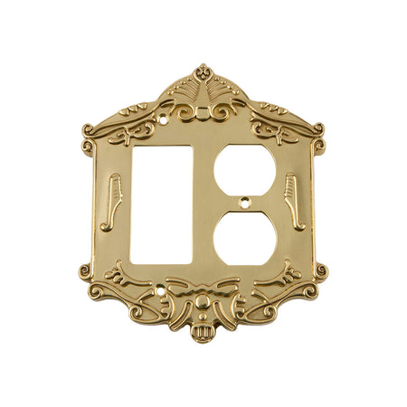 Nostalgic Warehouse 720092: Victorian Single Rocker/Single Duplex Combination Switchplate - Unlacquered Brass