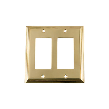 Nostalgic Warehouse 720098: Deco Double Rocker Switchplate - Unlacquered Brass