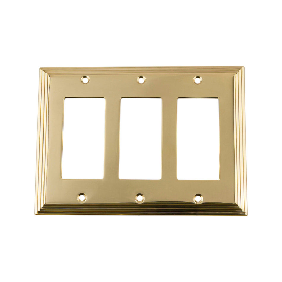 Nostalgic Warehouse 720099: Deco Triple Rocker Switchplate - Unlacquered Brass