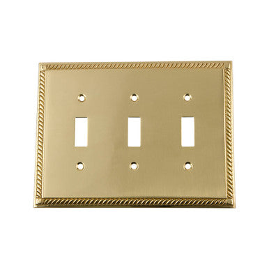 Nostalgic 720108: Rope Triple Toggle Switchplate - Unlacquered Brass