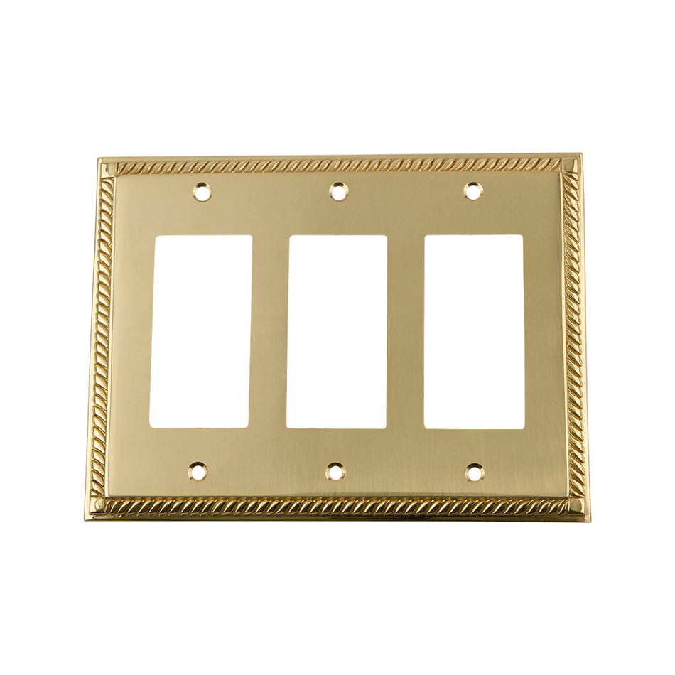 Nostalgic Warehouse 720111: Rope Triple Rocker Switchplate - Unlacquered Brass
