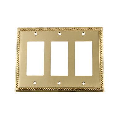 Nostalgic 720111: Rope Triple Rocker Switchplate - Unlacquered Brass