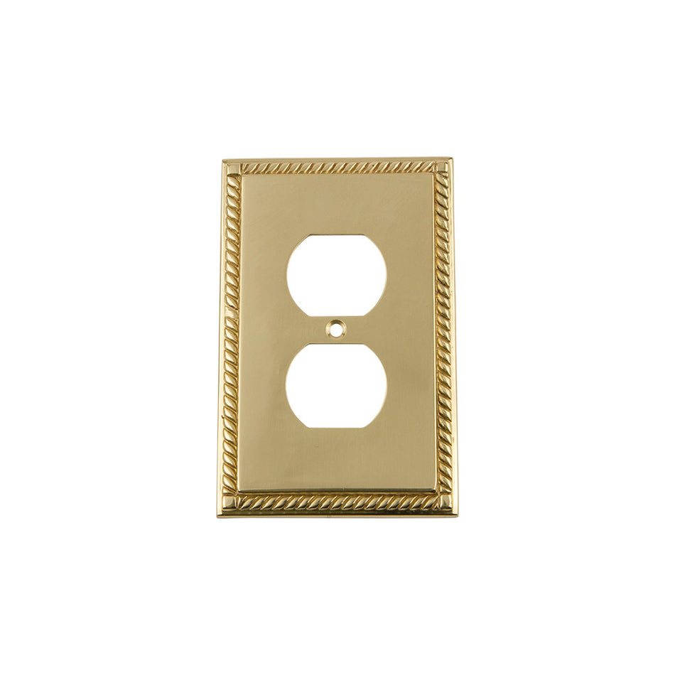 Nostalgic Warehouse 720112: Rope Single Duplex Switchplate - Unlacquered Brass