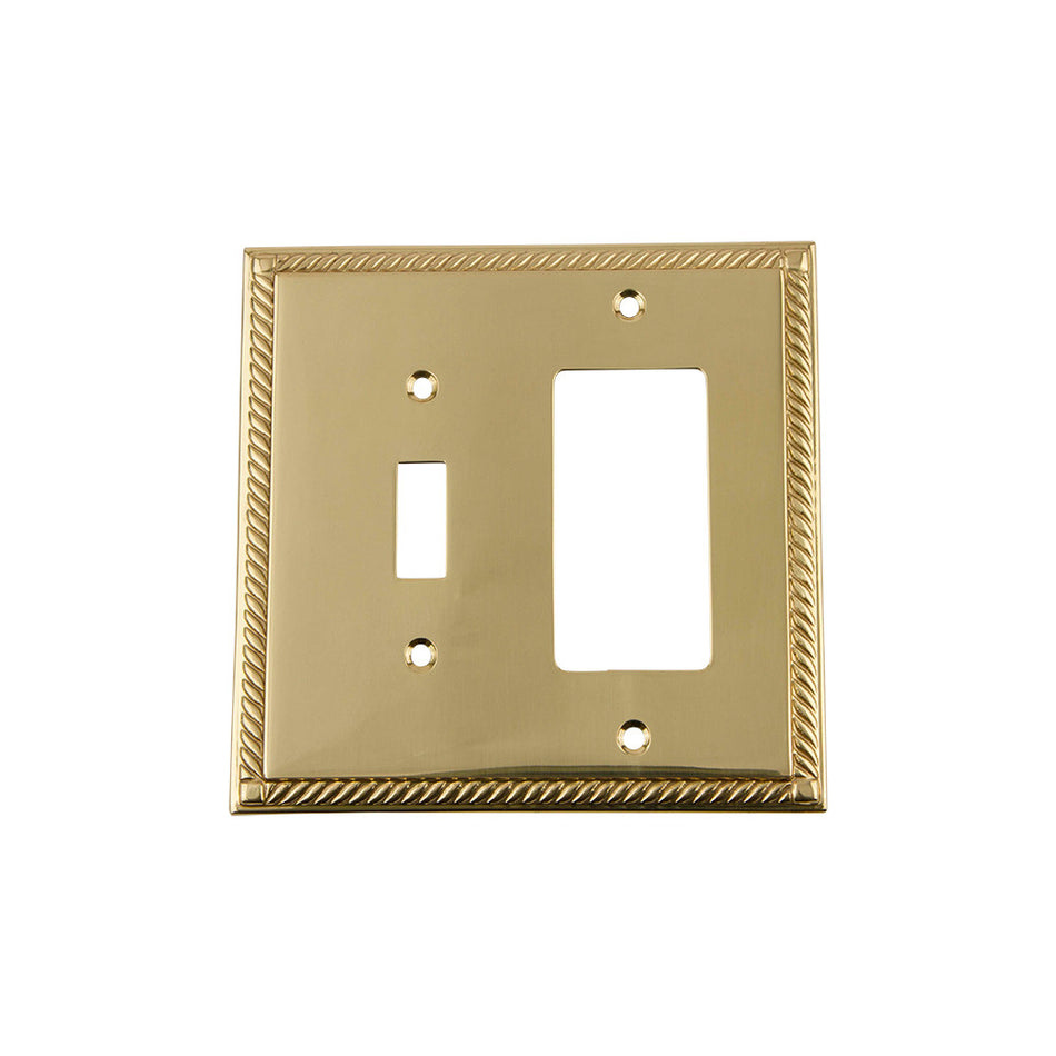 Nostalgic Warehouse 720114: Rope Single Toggle/Single Rocker Combination Switchplate - Unlacquered Brass