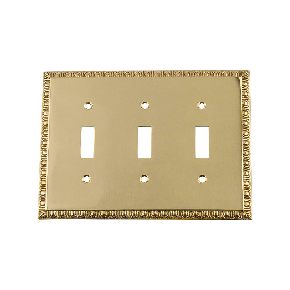 Nostalgic Warehouse 720120: Egg & Dart Triple Toggle Switchplate - Unlacquered Brass