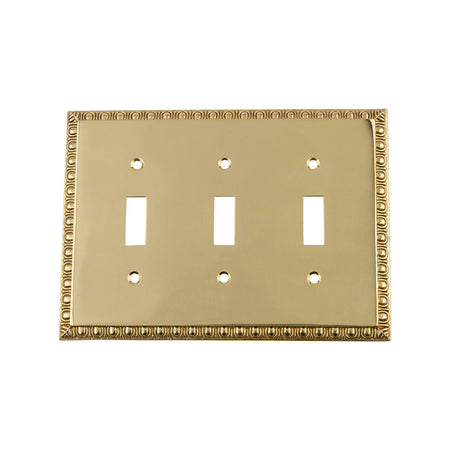 Nostalgic Warehouse 720120: Egg & Dart Triple Toggle Switchplate - Unlacquered Brass