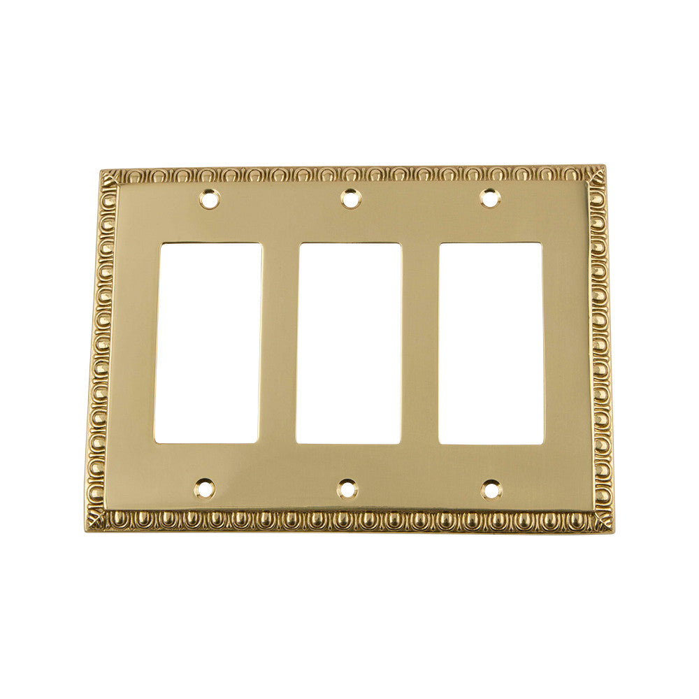 Nostalgic Warehouse 720123: Egg & Dart Triple Rocker Switchplate - Unlacquered Brass