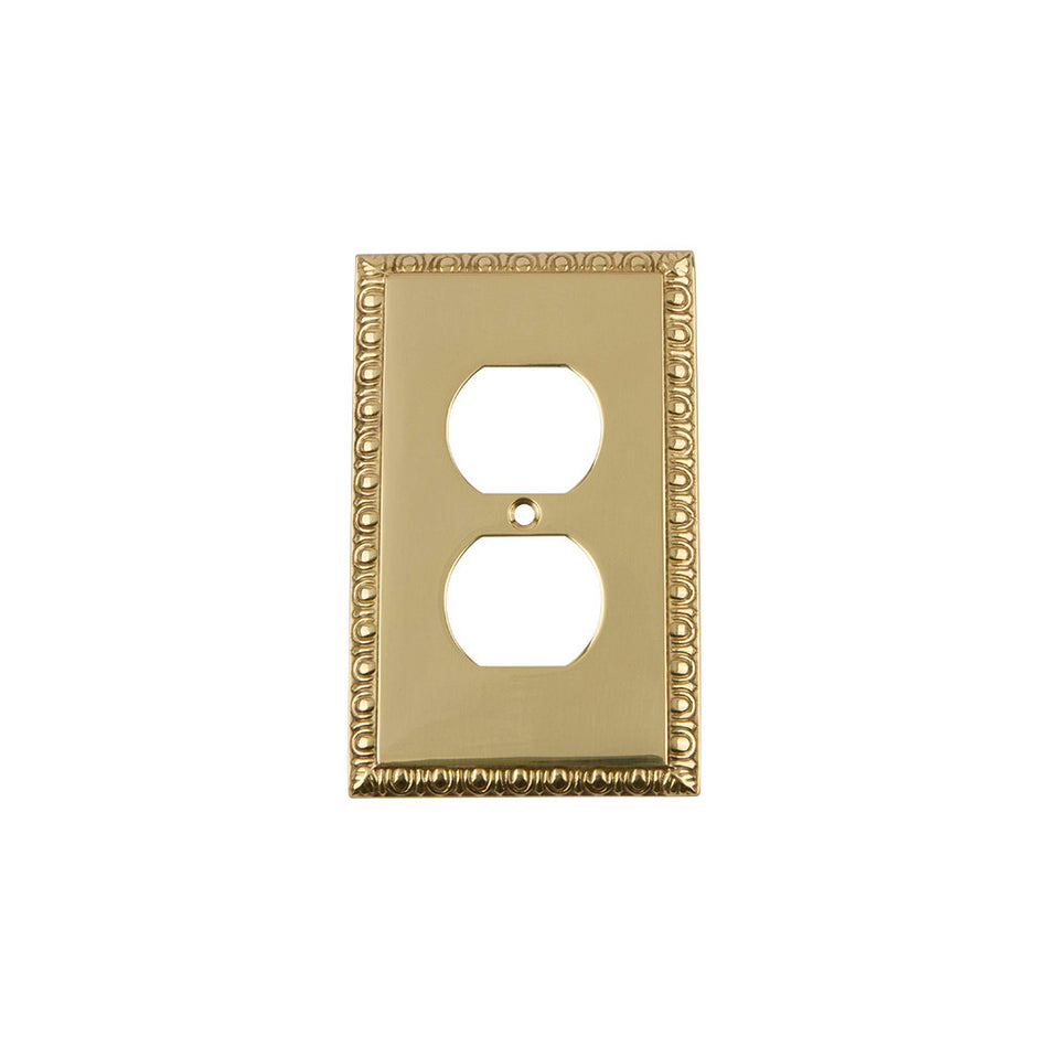 Nostalgic Warehouse 720124: Egg & Dart Single Duplex Switchplate - Unlacquered Brass