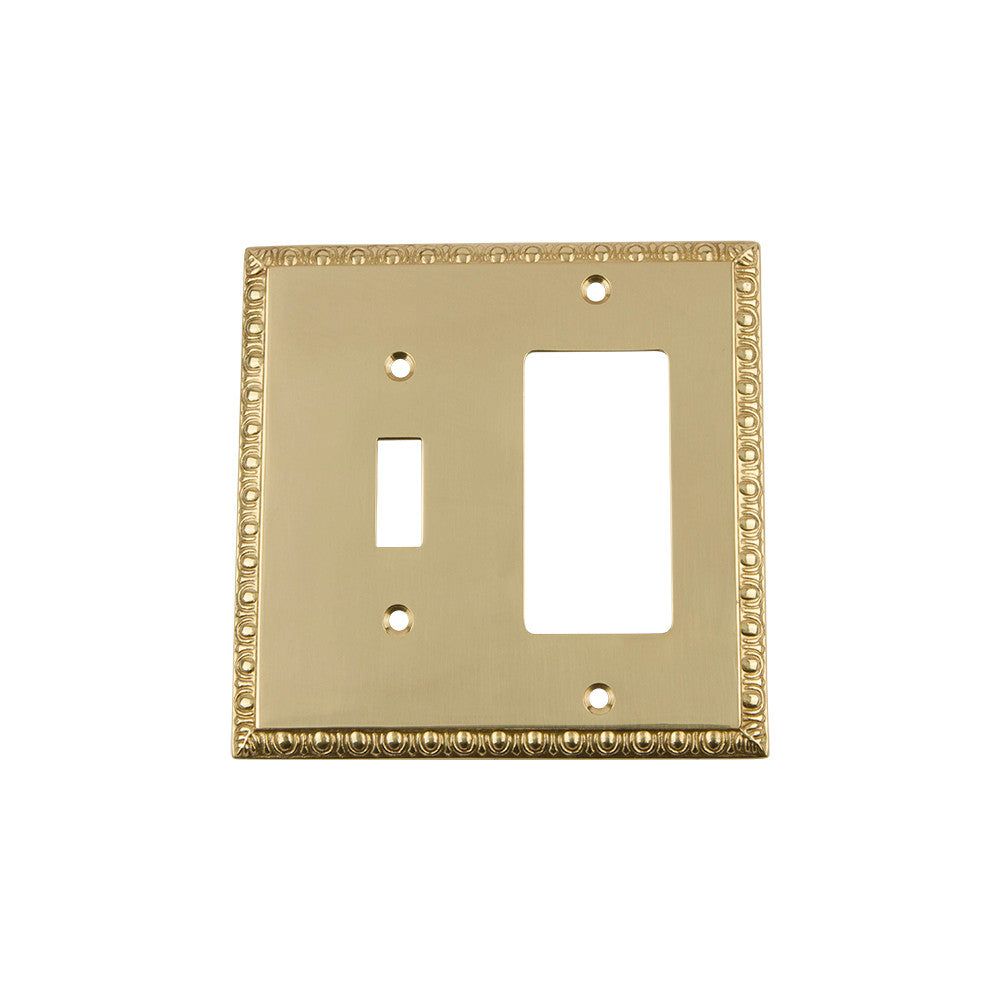 Nostalgic Warehouse 720126: Egg & Dart Single Toggle/Single Rocker Combination Switchplate - Unlacquered Brass