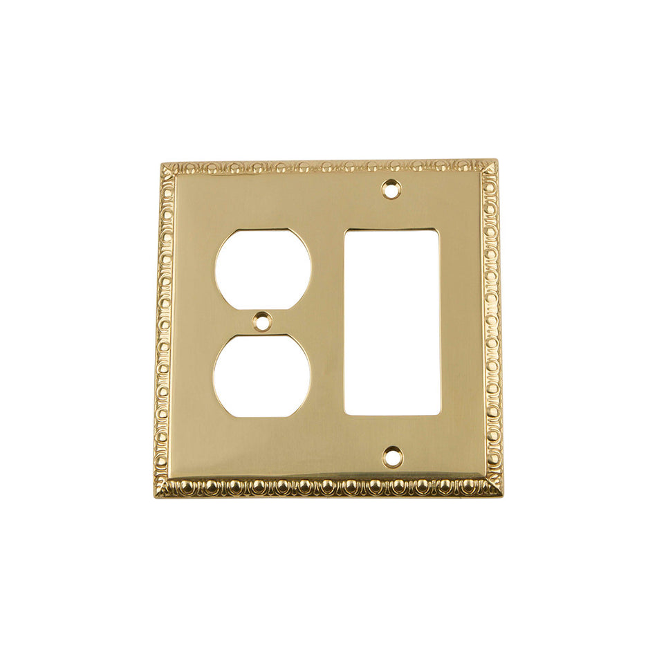 Nostalgic Warehouse 720128: Egg & Dart Single Rocker/Single Duplex Combination Switchplate - Unlacquered Brass