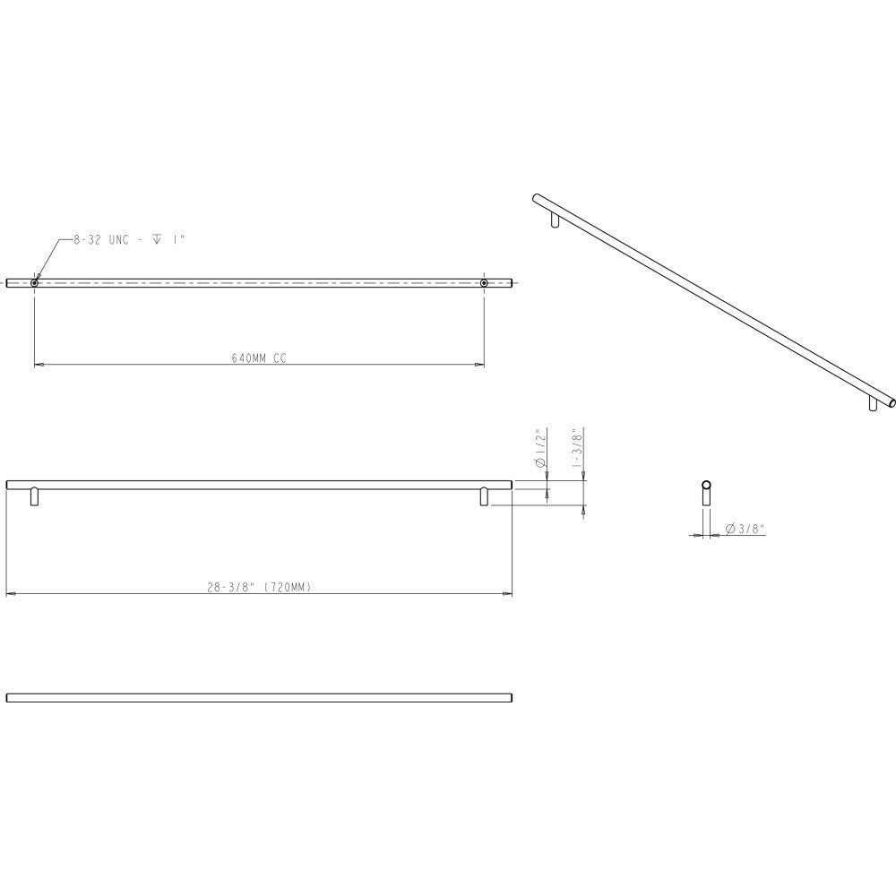 Elements 720PC: 640 mm cc Naples Round Bar Cabinet Pull - Polished Chrome