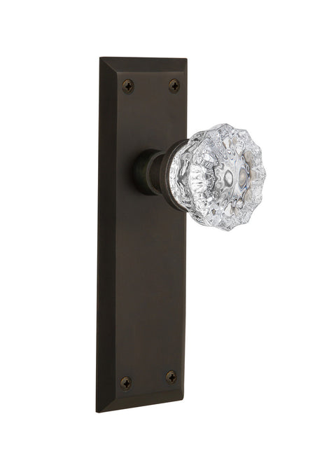 Nostalgic 733079: New York Backplate w/Clear Crystal Glass Knob Passage Door Set - Oil-Rubbed Bronze