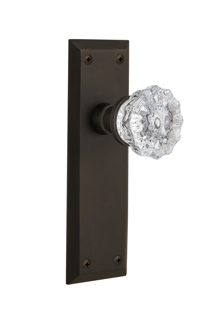 Nostalgic 733079: New York Backplate w/Clear Crystal Glass Knob Passage Door Set - Oil-Rubbed Bronze