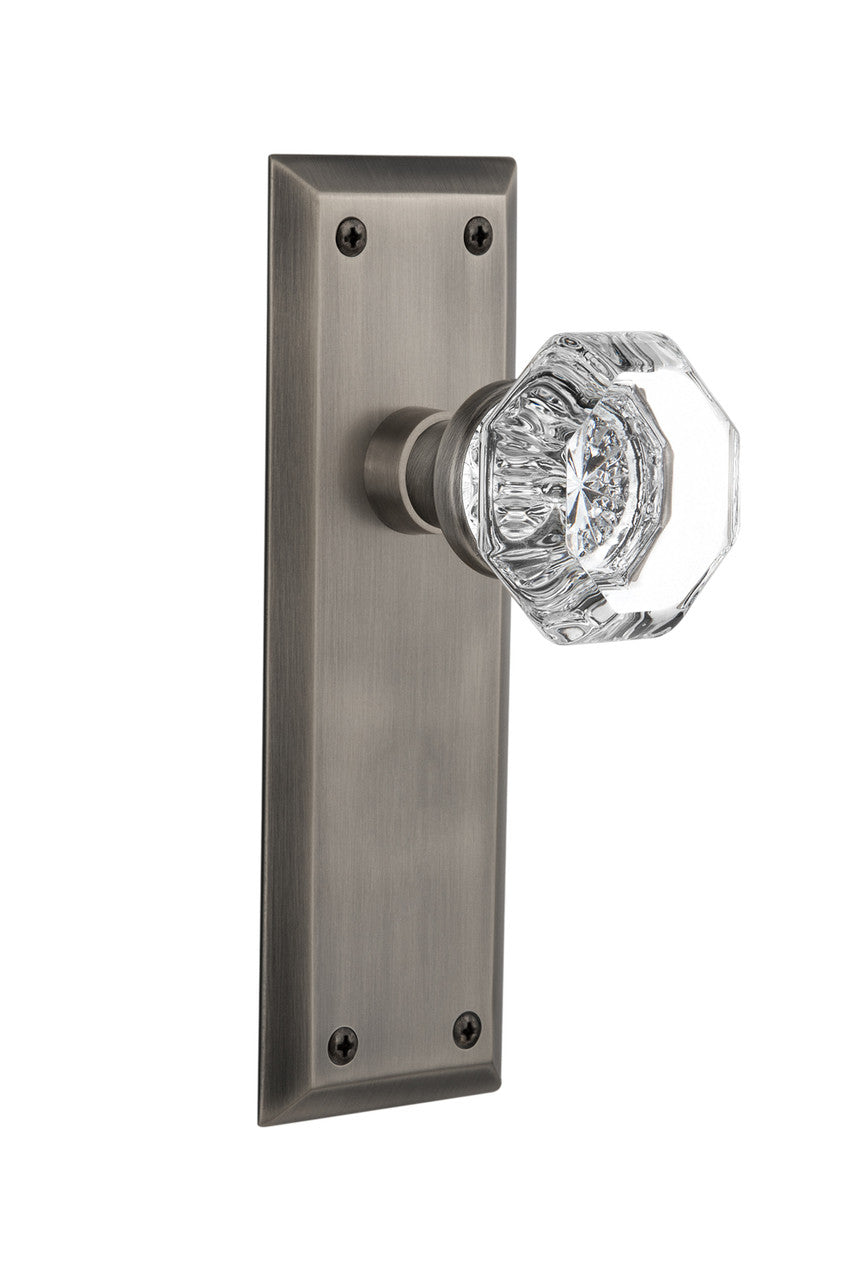 Nostalgic 733095: New York Backplate w/Waldorf Knob Passage Door Set - Antique Pewter