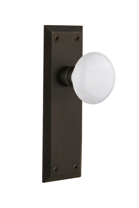 Nostalgic 733103: New York Backplate w/White Porcelain Knob Passage Door Set - Oil-Rubbed Bronze