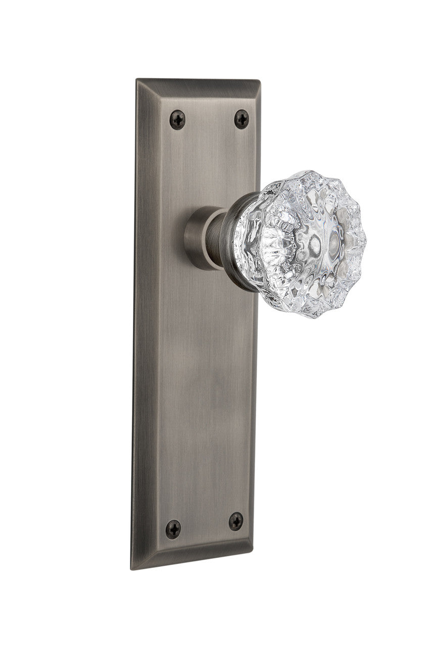 Nostalgic 733107: New York Backplate w/Clear Crystal Glass Knob Privacy Door Set - Antique Pewter