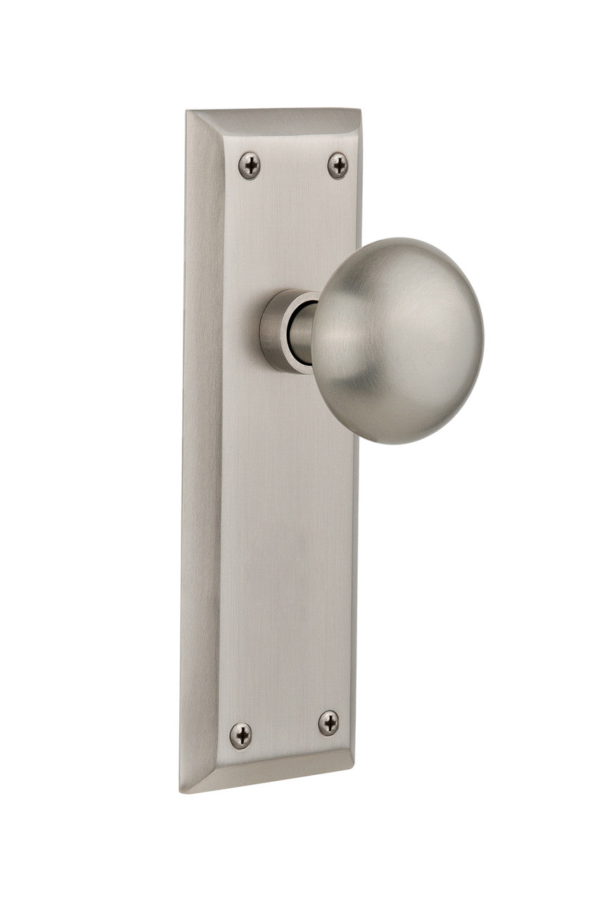 Nostalgic 733123: New York Backplate w/New York Knob Privacy Door Set - Satin Nickel