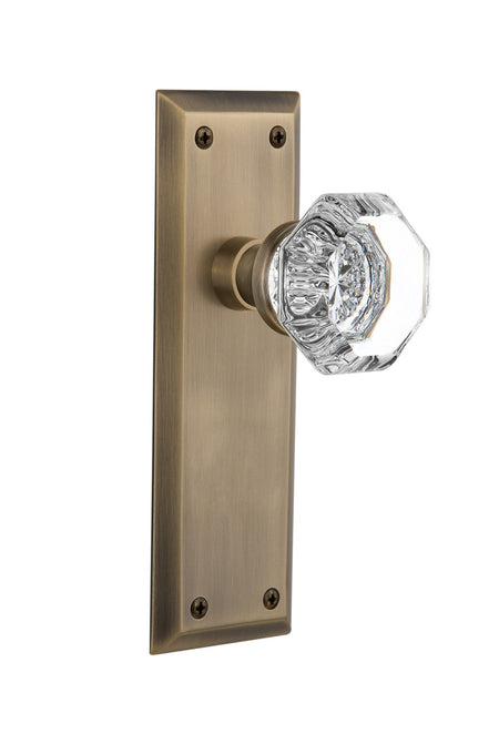 Nostalgic 733124: New York Backplate w/Waldorf Knob Privacy Door Set - Antique Brass