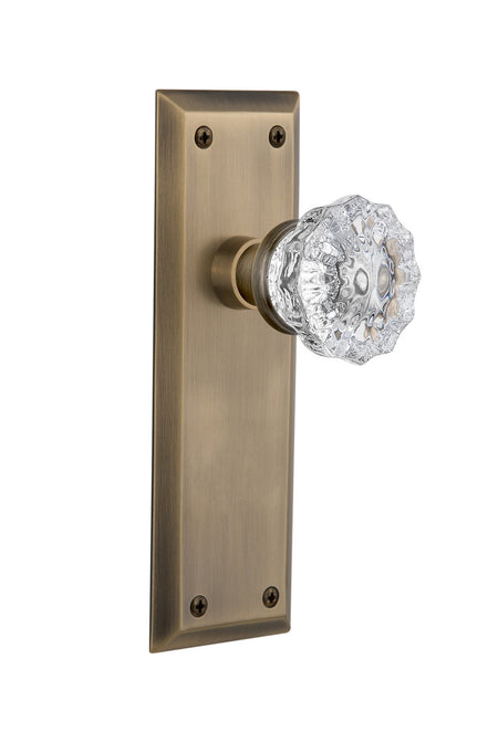 Nostalgic 733136: New York Backplate w/Clear Crystal Glass Knob Single Dummy Door Set - Antique Brass
