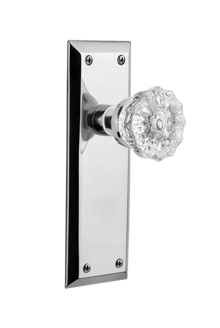 Nostalgic 733138: New York Backplate w/Clear Crystal Glass Knob Single Dummy Door Set - Bright Chrome