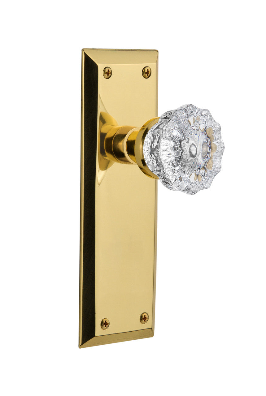 Nostalgic 733140: New York Backplate w/Clear Crystal Glass Knob Single Dummy Door Set - Polished Brass