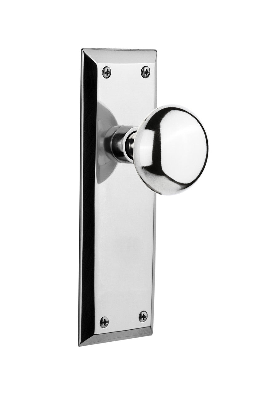 Nostalgic 733150: New York Backplate w/New York Knob Single Dummy Door Set - Bright Chrome