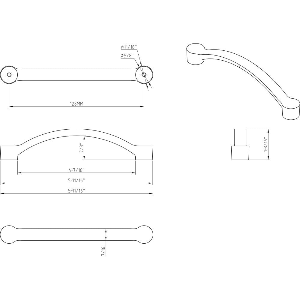 Elements 745-128SN: 128 mm cc Belfast Arch Bar Cabinet Pull - Satin Nickel