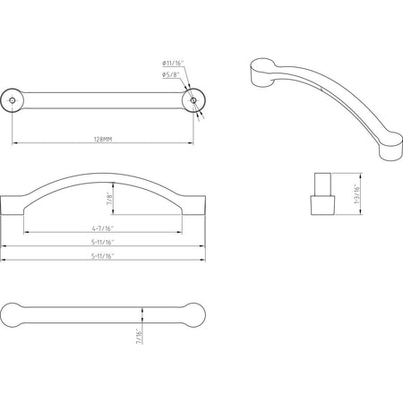 Elements 745-128SN: 128 mm cc Belfast Arch Bar Cabinet Pull - Satin Nickel